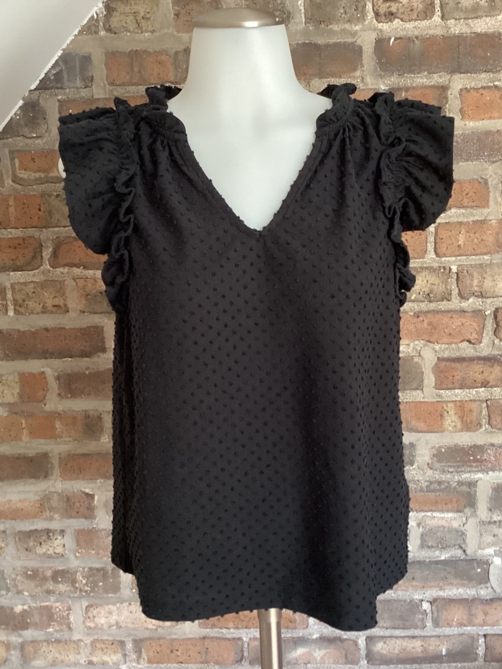 J Crew black dotted Swiss top.  Size Medium.  Poly/cotton blend.